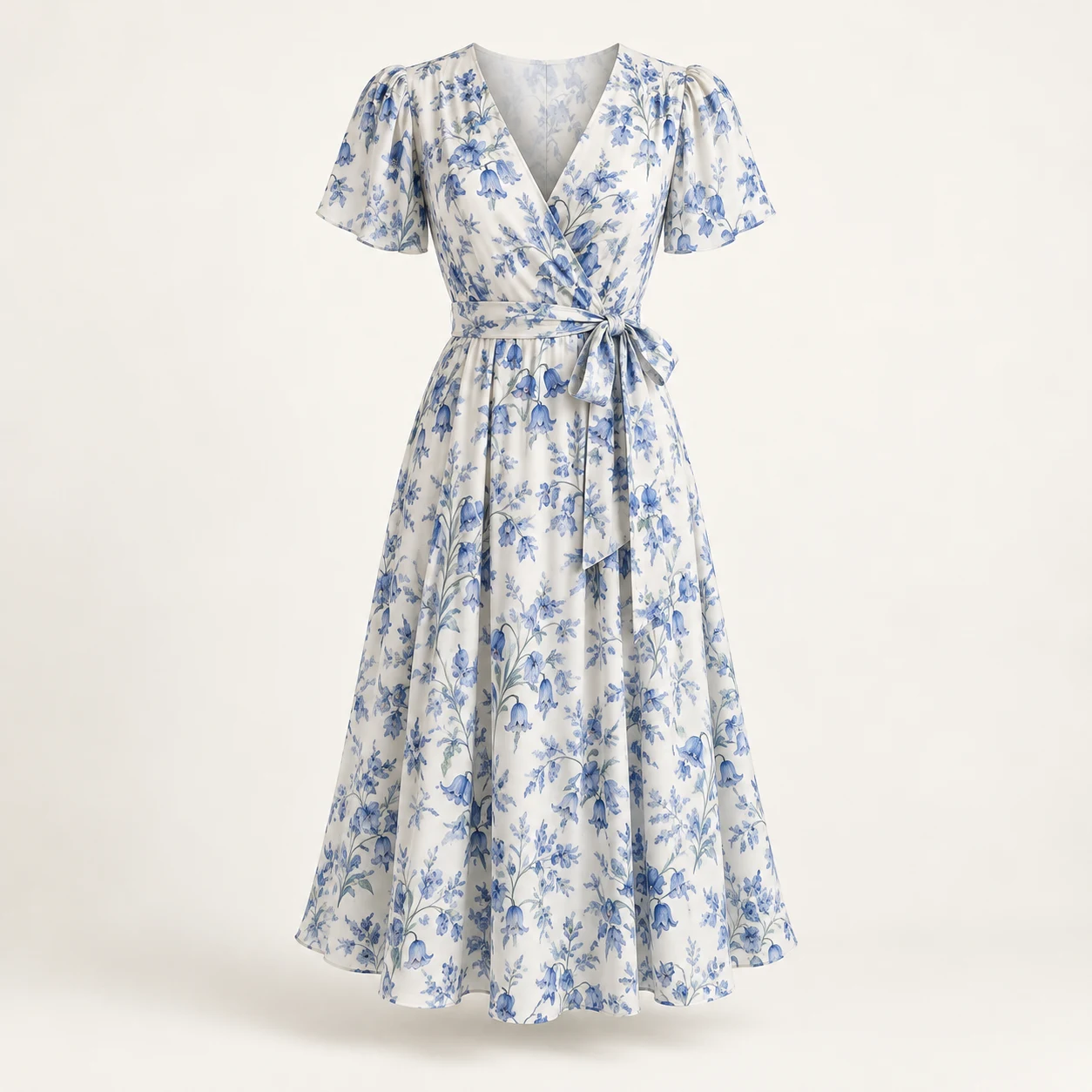 Éloise Bluebell Midi Dress, blue floral print, front view