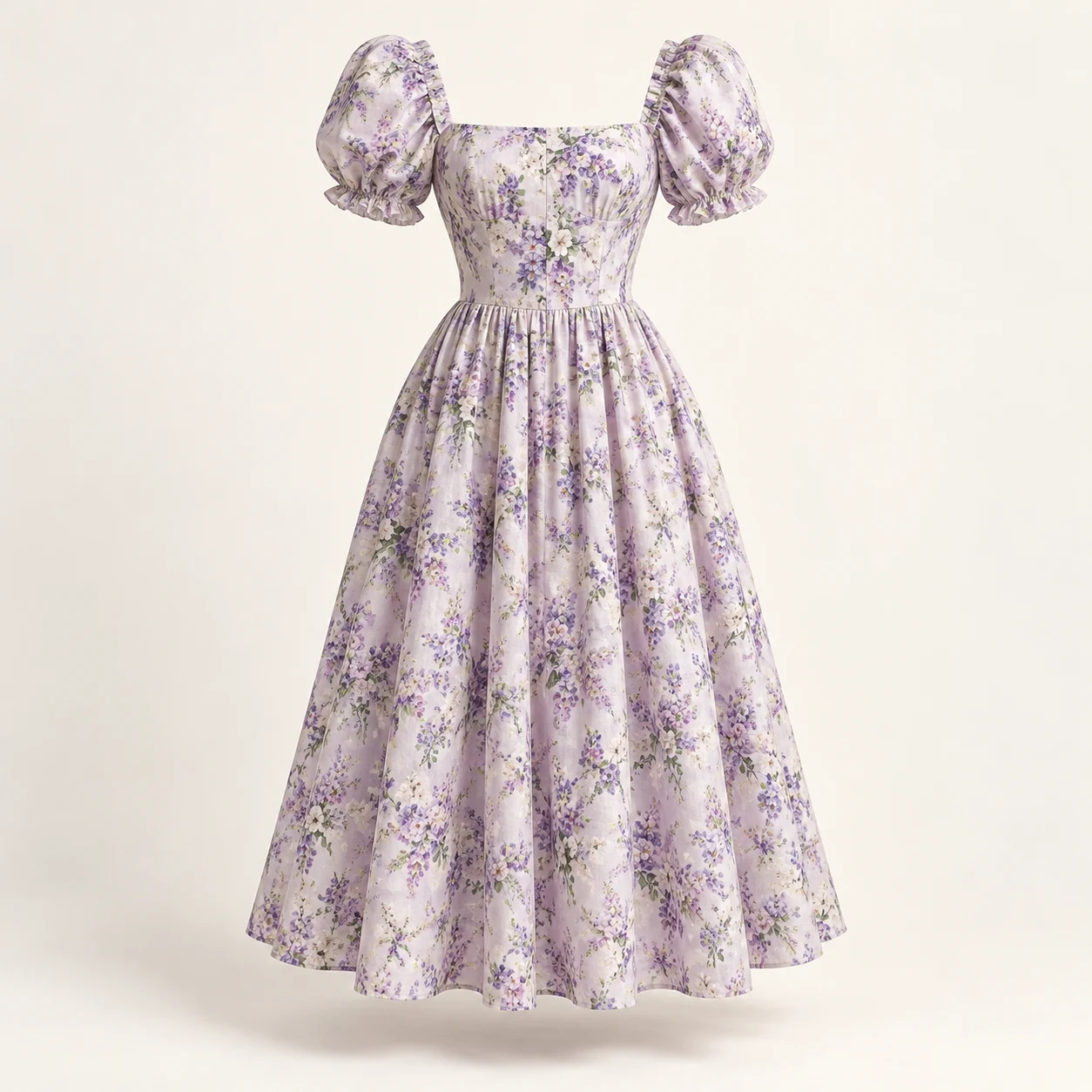 Amélie Lilac Midi Dress, lilac floral print, front view