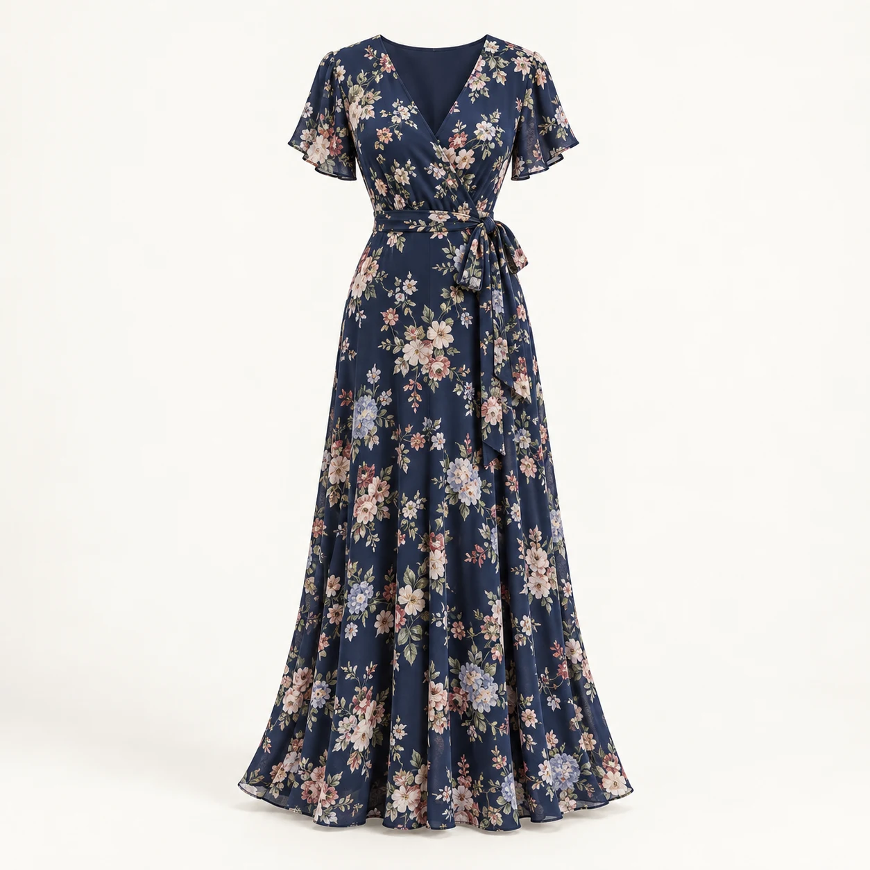 Céleste Bouquet Maxi Dress, navy floral print, front view