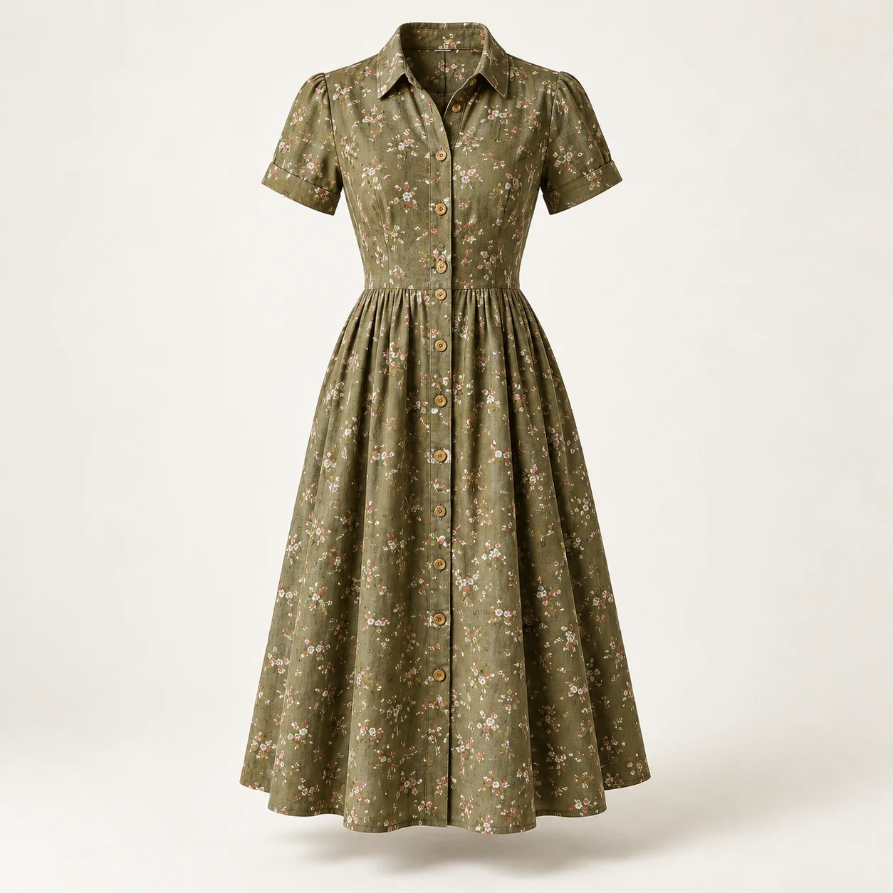 Manon Olive Midi Dress, olive floral print, front view