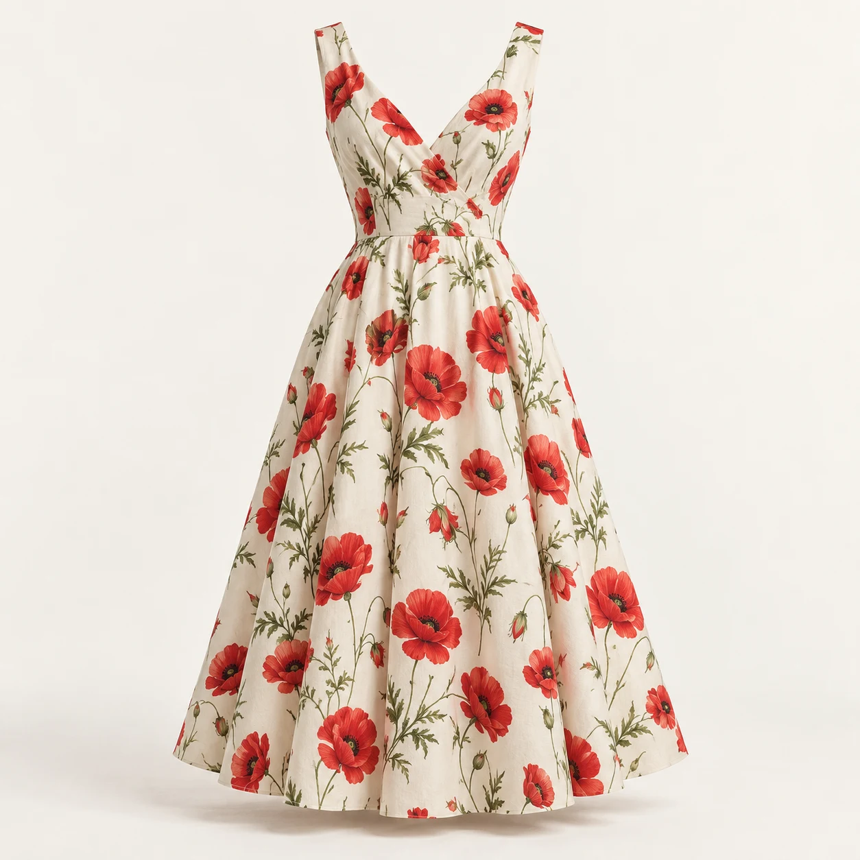 Adèle Poppy Midi Dress, cream floral print, front view