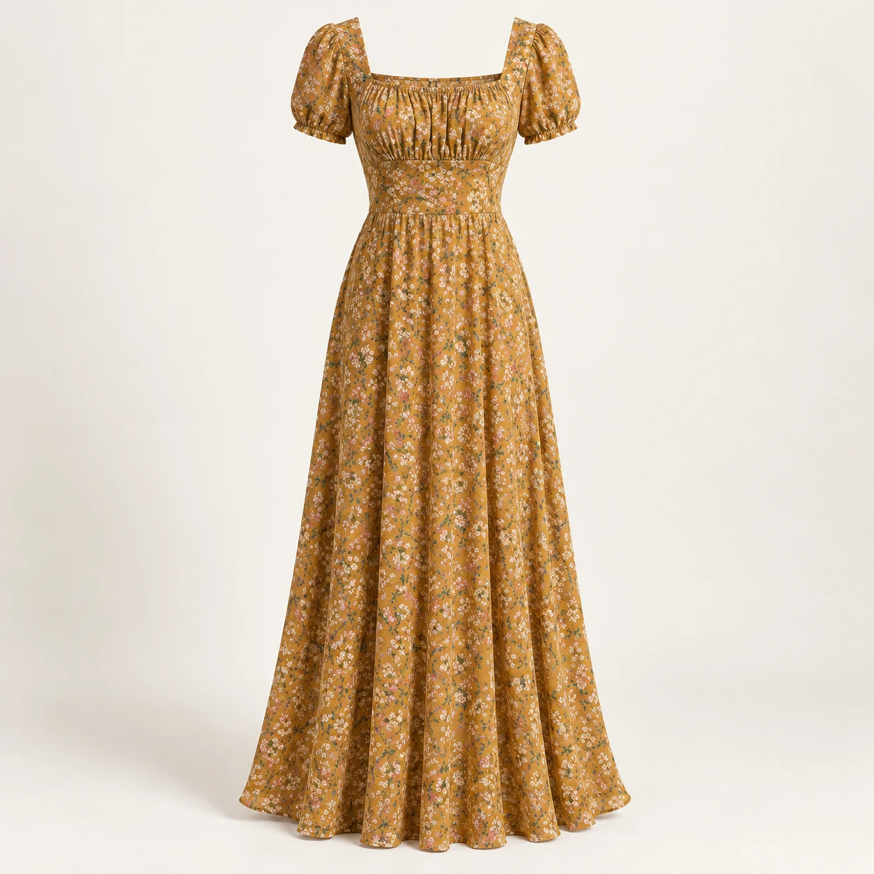 Fleur Ochre Maxi Dress, ochre floral print, front view