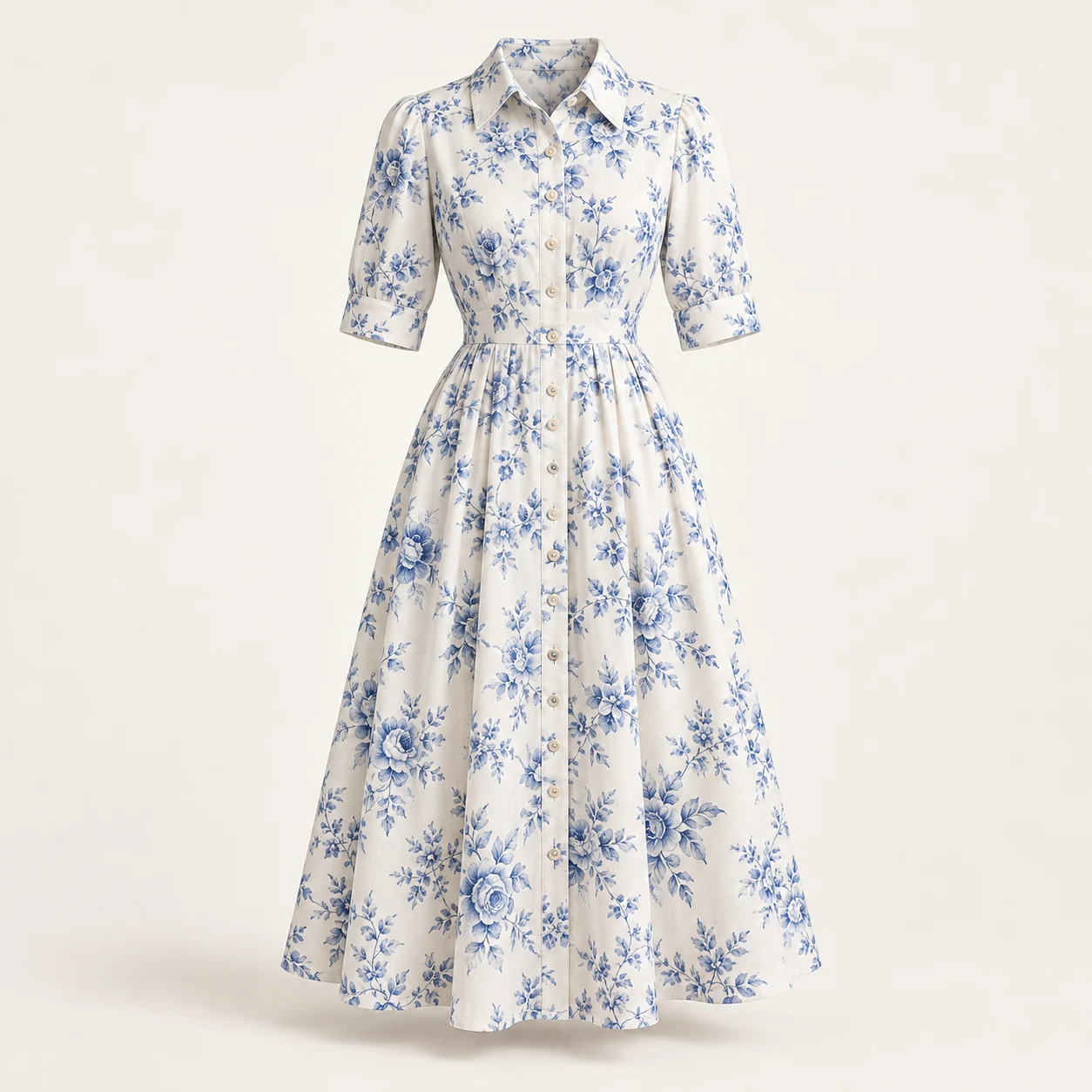Sabine Porcelain Midi Dress, blue floral print, front view